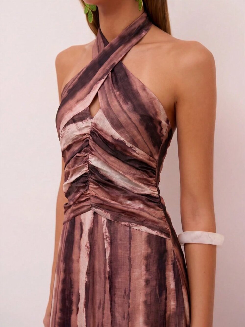 Burgundy Sexy Women's Backless Knot Split Thigh Halter A-Line Midi Dress - Picture 4 of 7
